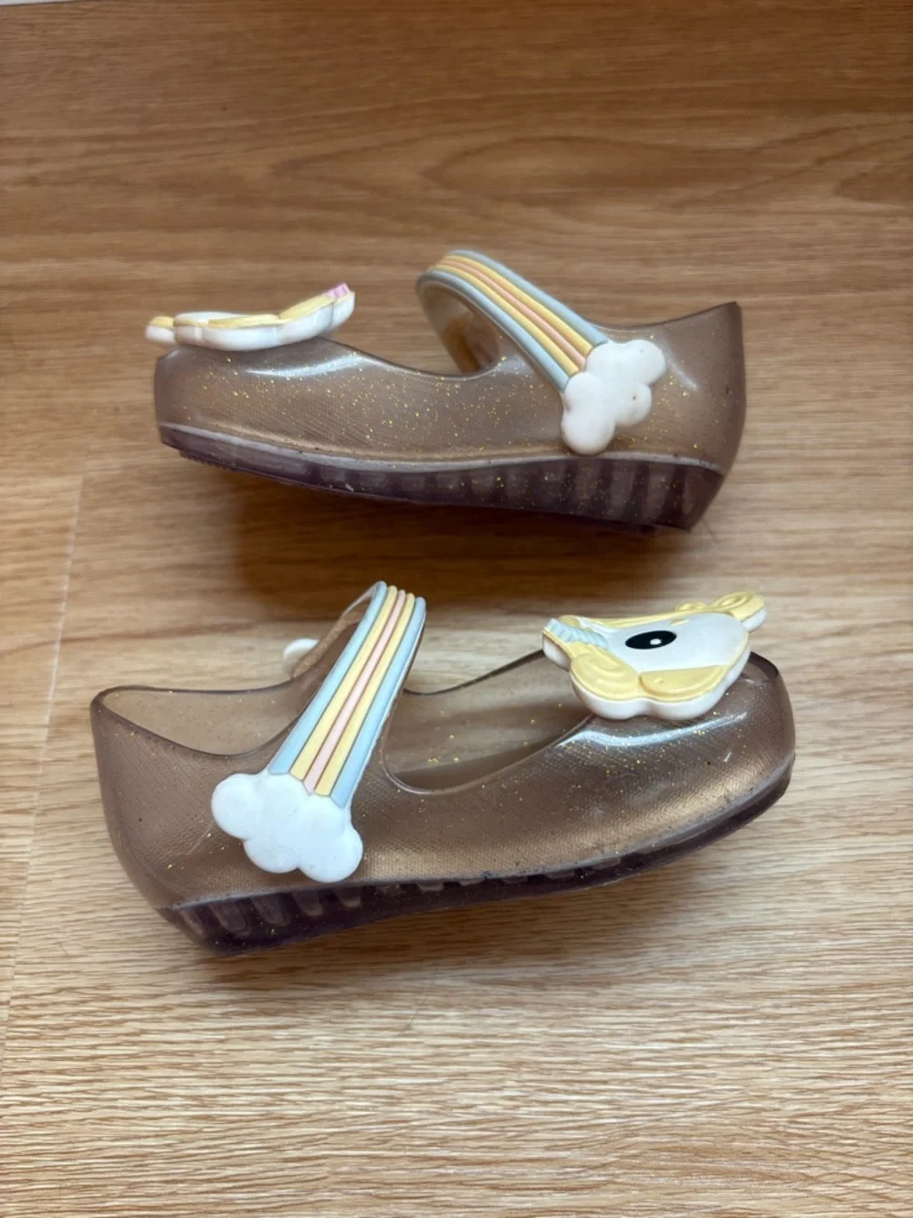 Mini Melissa Girls Metallic Gold Unicorn Mary Jane Shoes - Picture 2 of 4